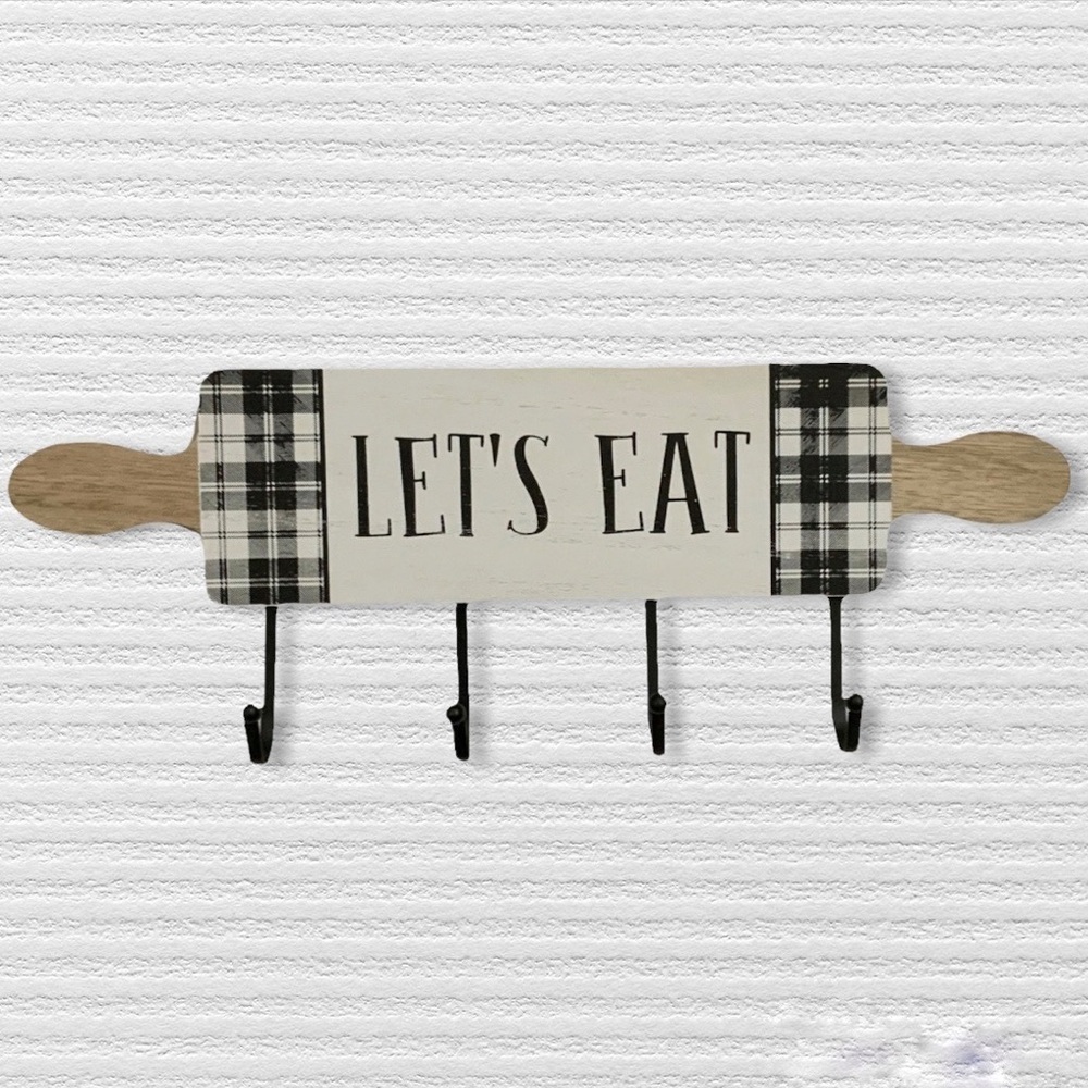 Hanging Hook Rack Multi Use Rack Black White Buffalo Check Plaid 7 in X 17 in